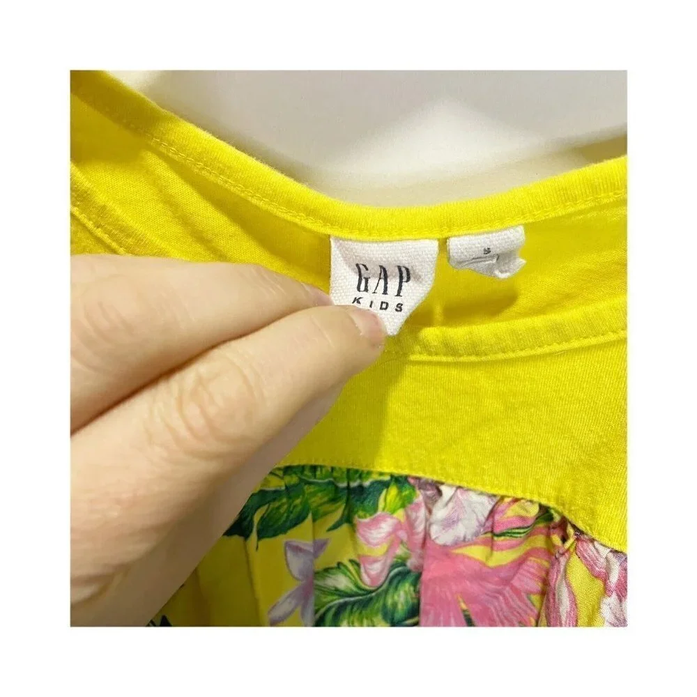 Gap‎ Kids Girls Yellow Pink Floral Short Sleeved Shirt S6 Summer Colorful